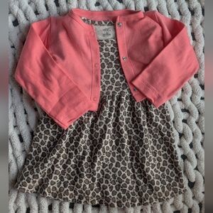 Carter's Girls Coral Cardigan & Leopard Dress Set
